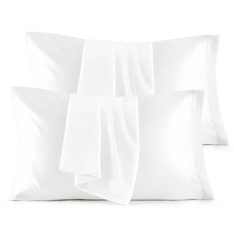 Bedsure king-size satin pillowcase set white on bed for smooth sleep and hair protection