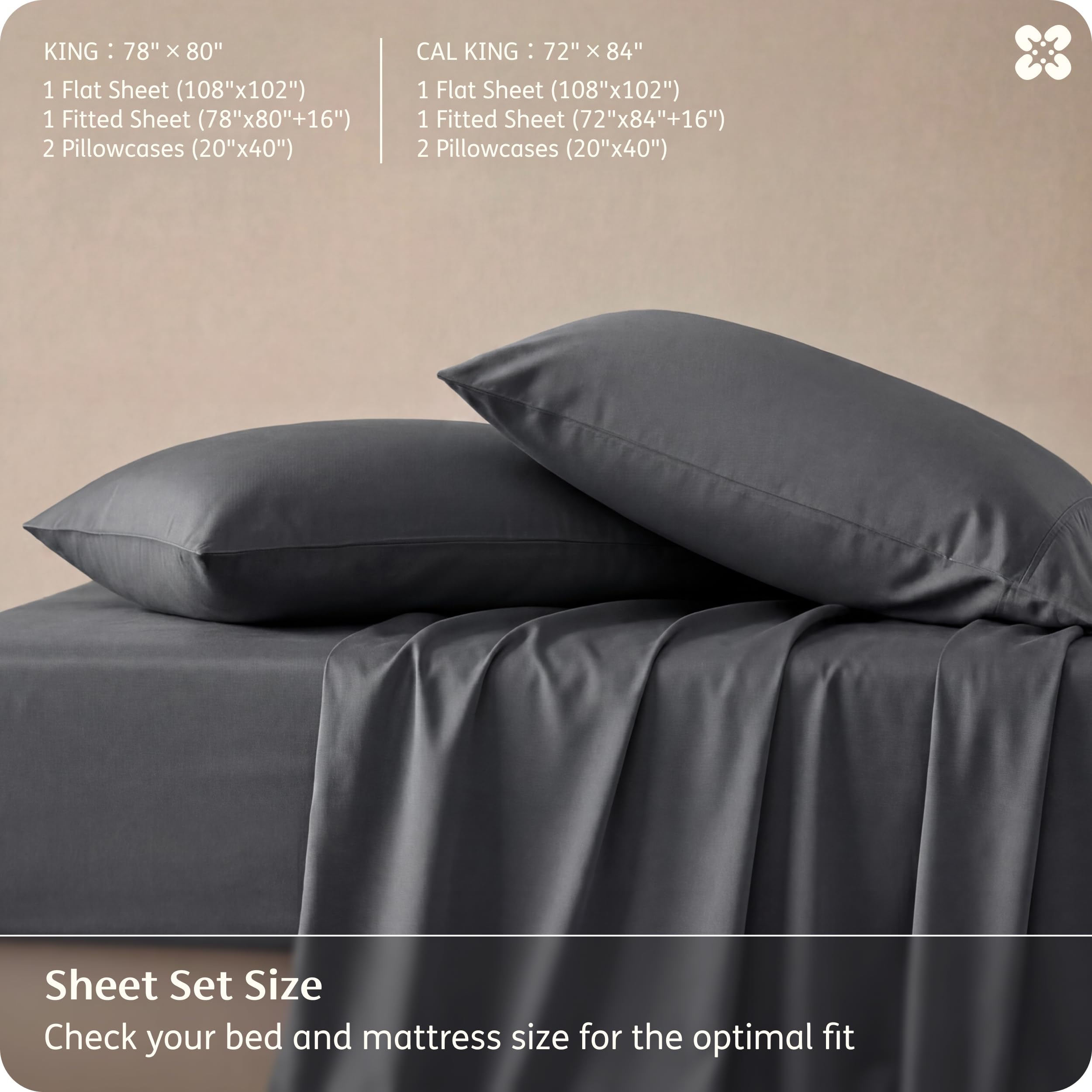 Bedsure grey finish deep-pocket sheet design for secure fit on thicker mattresses