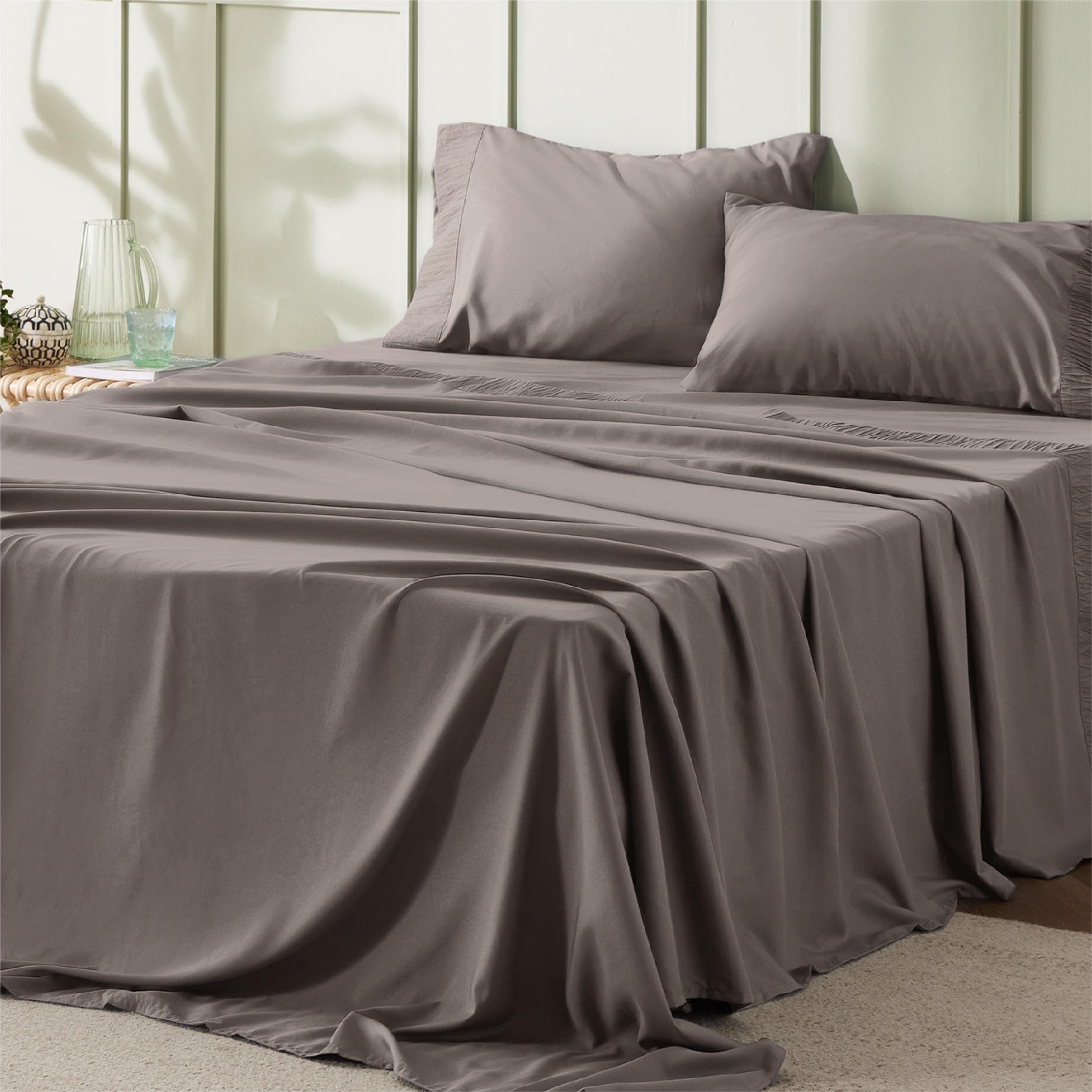 Bedsure king size sheets close-up showing plush microfiber softness for a cool night