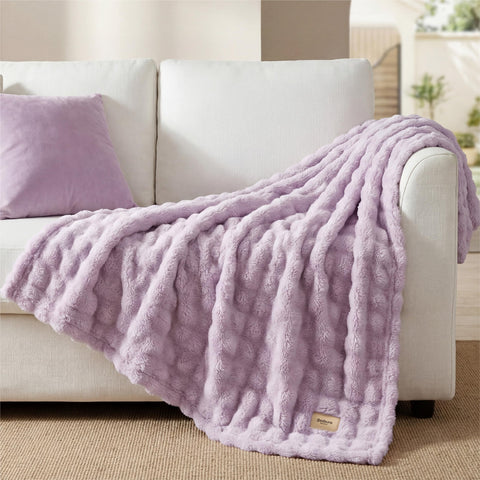 Bedsure lavender decor blanket enhances bedroom styling while offering cozy texture at rest.