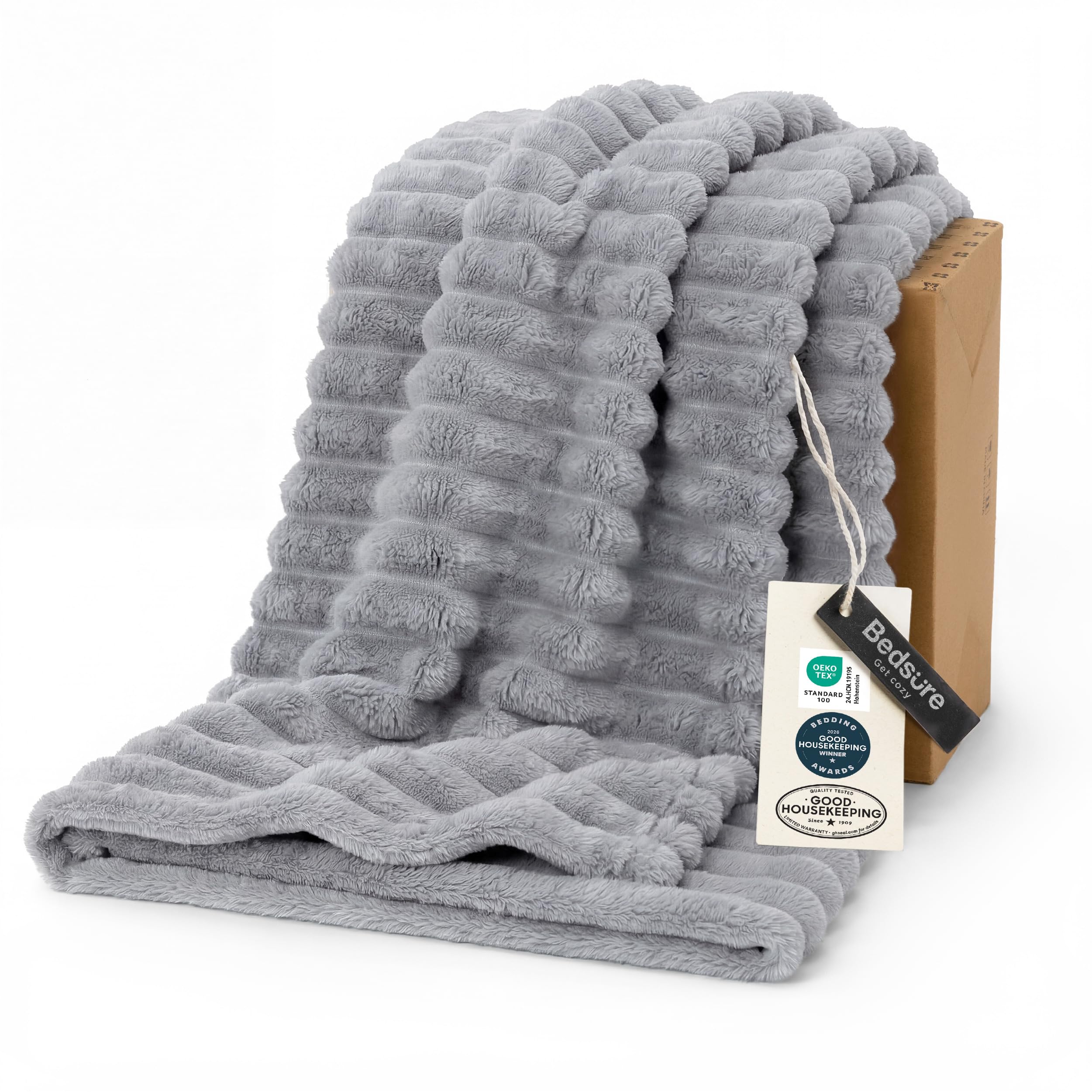 Bedsure light grey fleece blanket ultra-soft for couch comfort