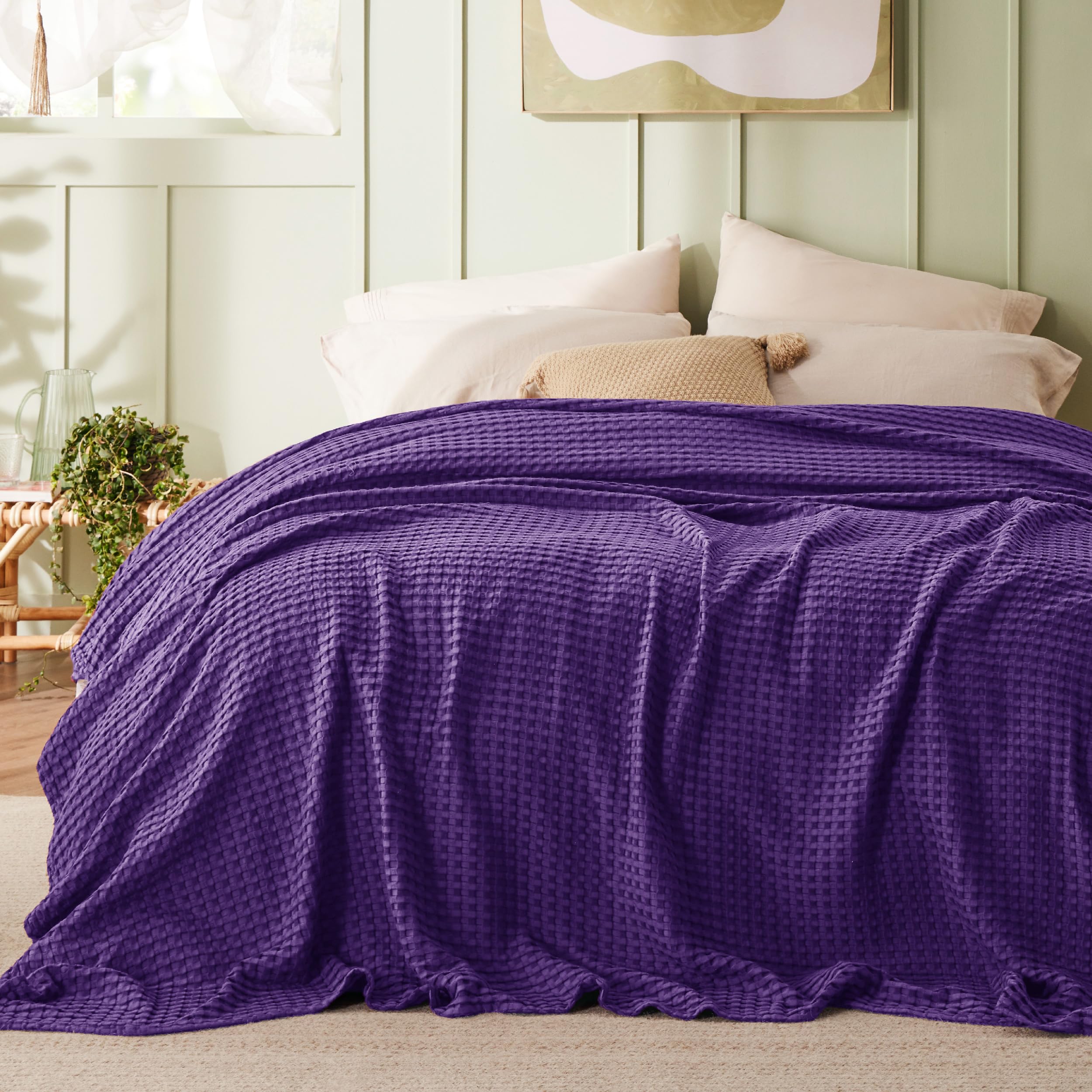 Bedsure lightweight blanket placed beside the sofa for easy lounging.