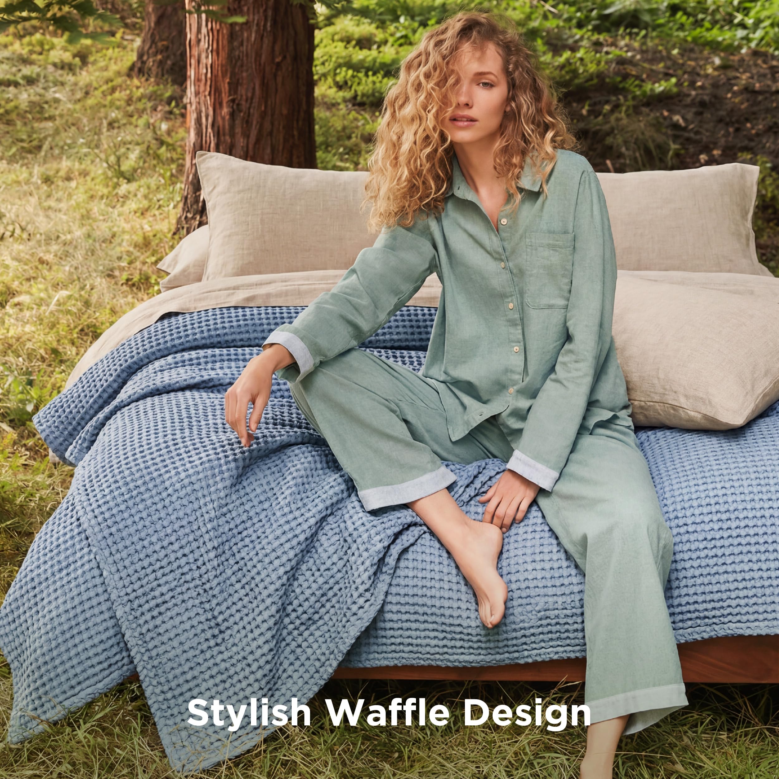 Bedsure lightweight blanket draped on sofa for easy layering.