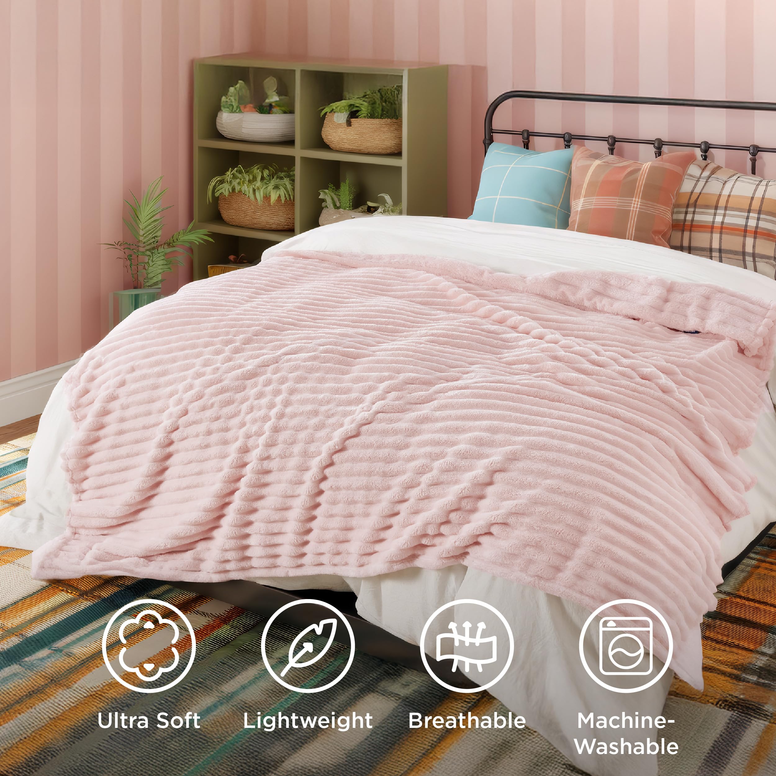Bedsure lightweight warmth blanket demonstrates warm comfort without heaviness
