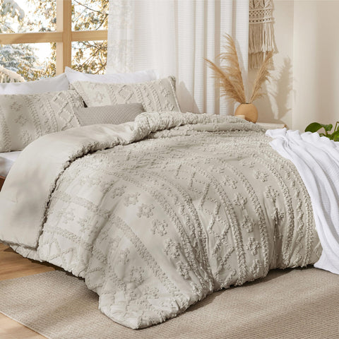 Bedsure linen boho bed set with embroidery for timeless bedroom style.