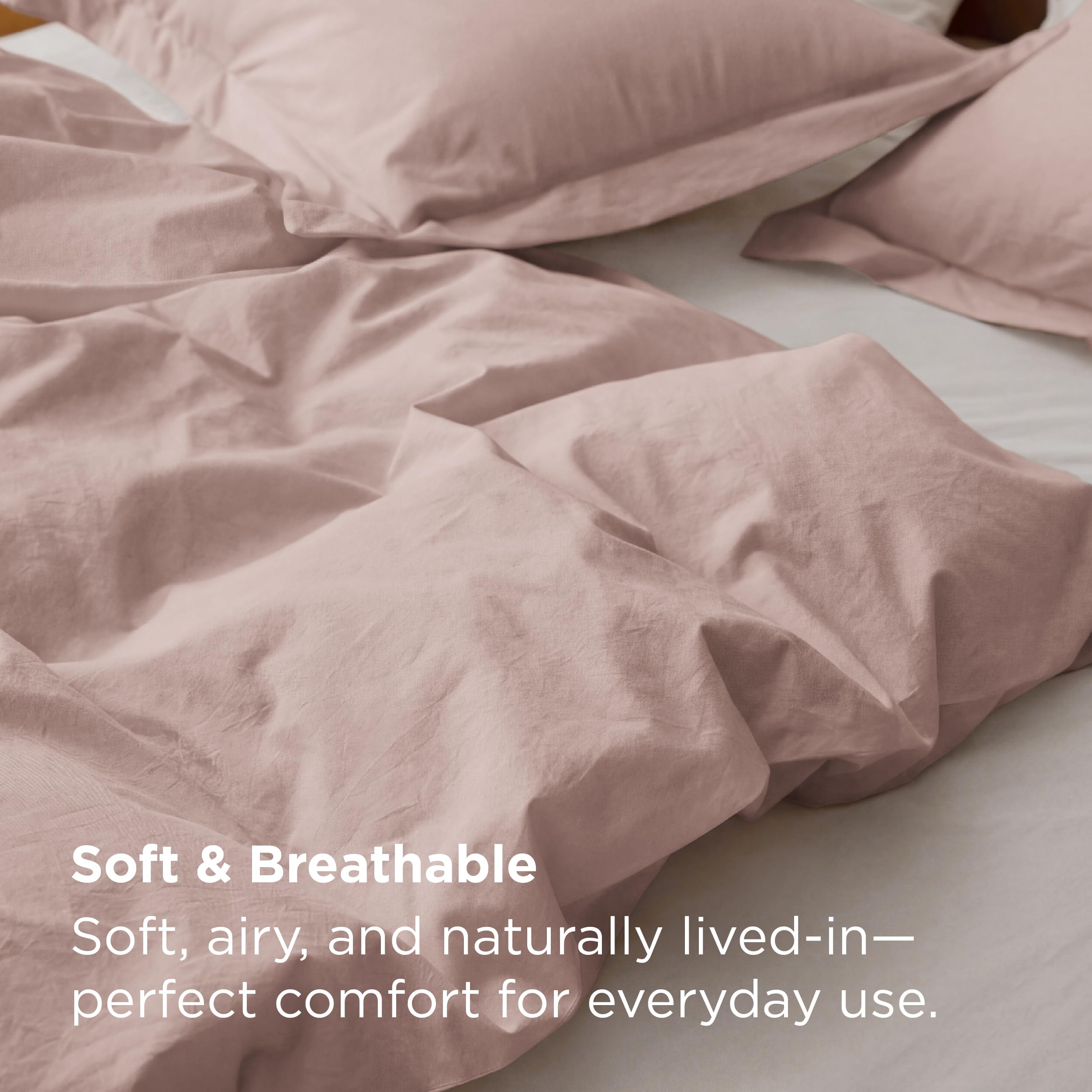 Linen-inspired look with washed cotton creates a casual, cozy bedroom vibe.