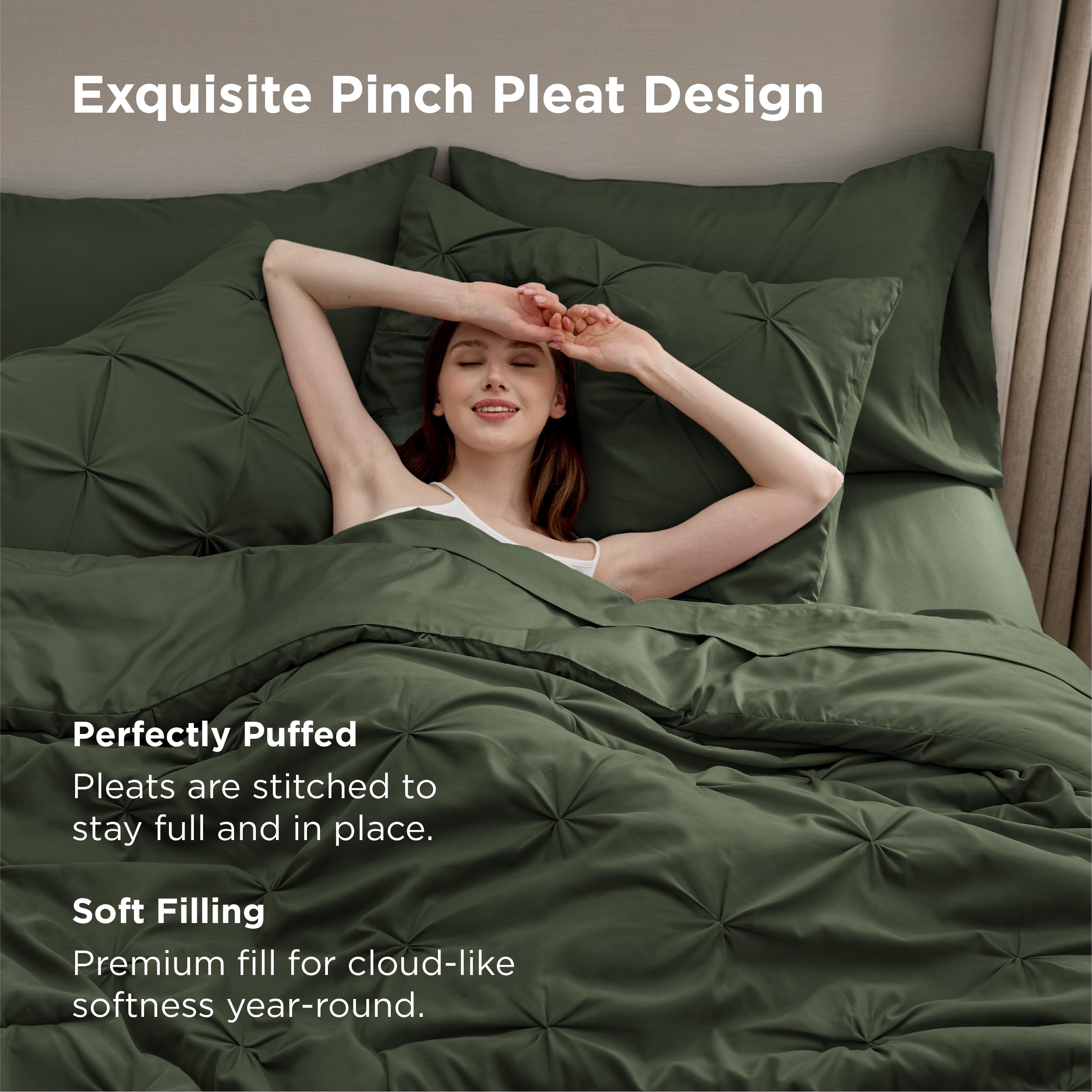 Bedsure olive green fitted and flat sheets show all-season comfort
