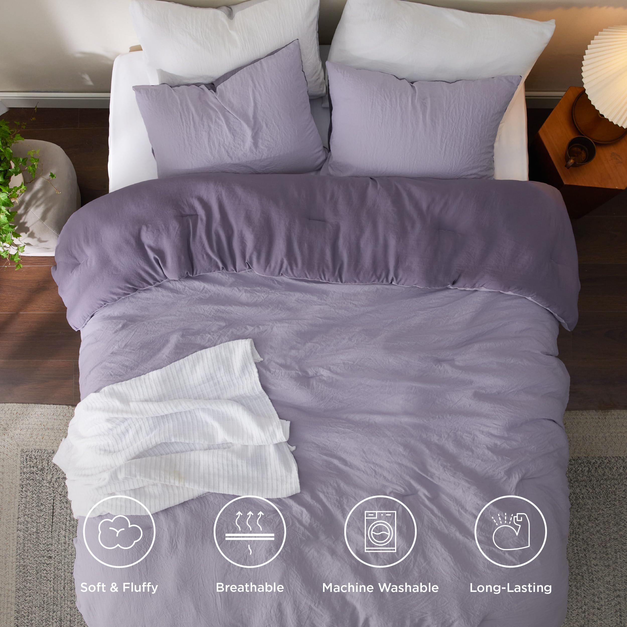 Bedsure machine-washable care image demonstrating easy cold wash