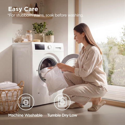 Machine-washable cold-water care keeps upkeep simple.