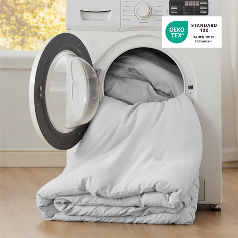 Bedsure machine-washable easy-care label demonstrating quick at-home refresh.