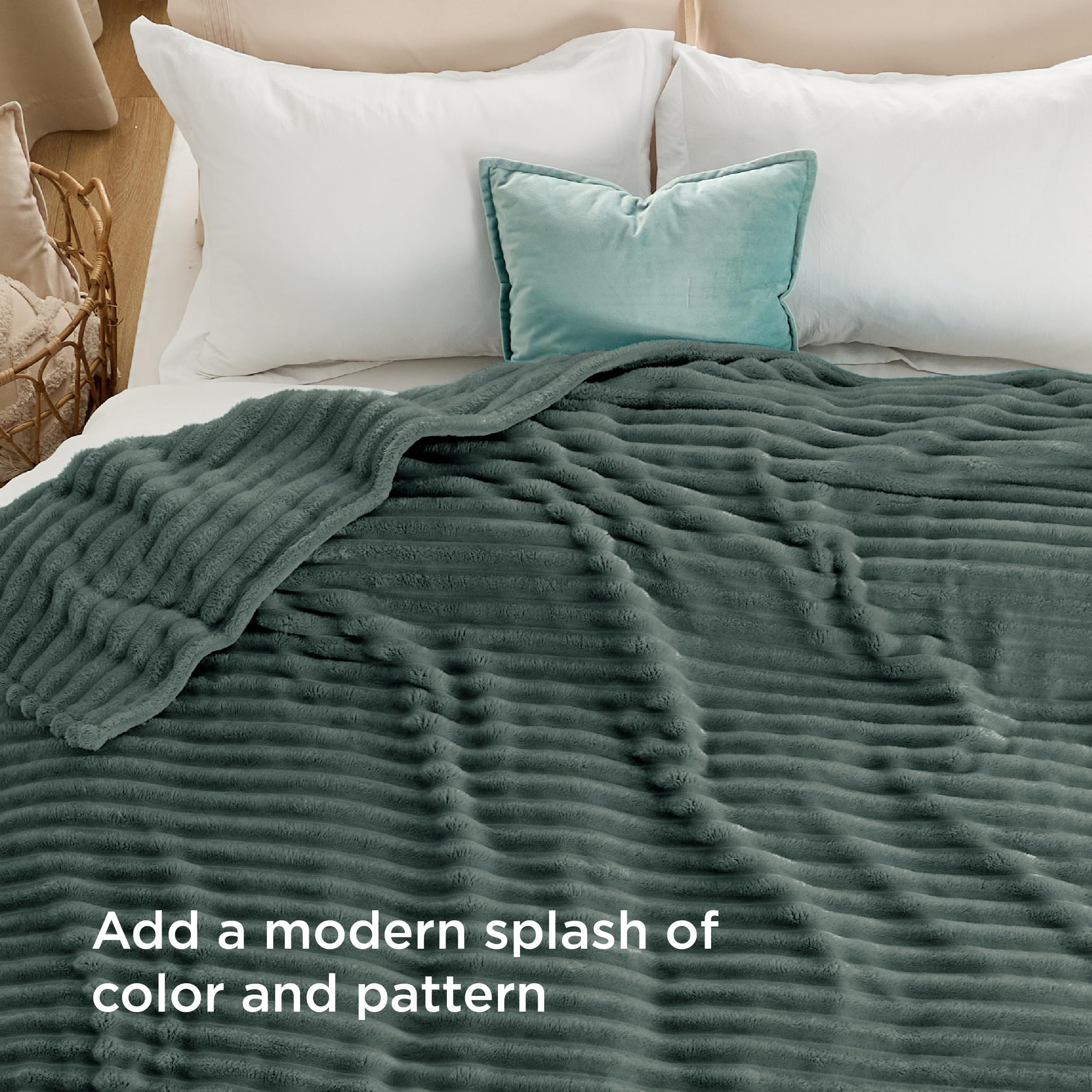 Bedsure GentleSoft blanket in Mallard Green highlights rich color and durable texture.