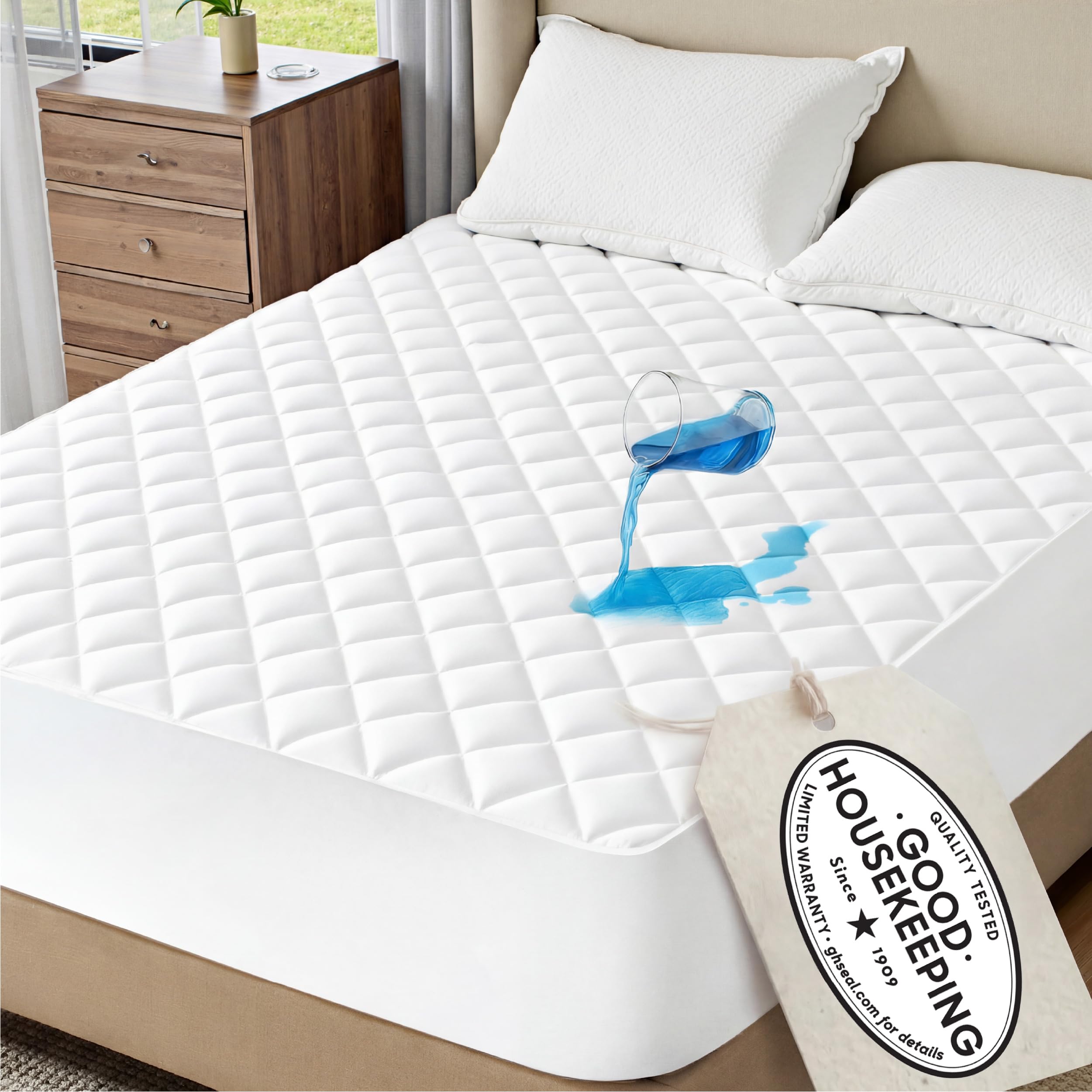 Bedsure mattress protector waterproof layer closeup protects against spills.