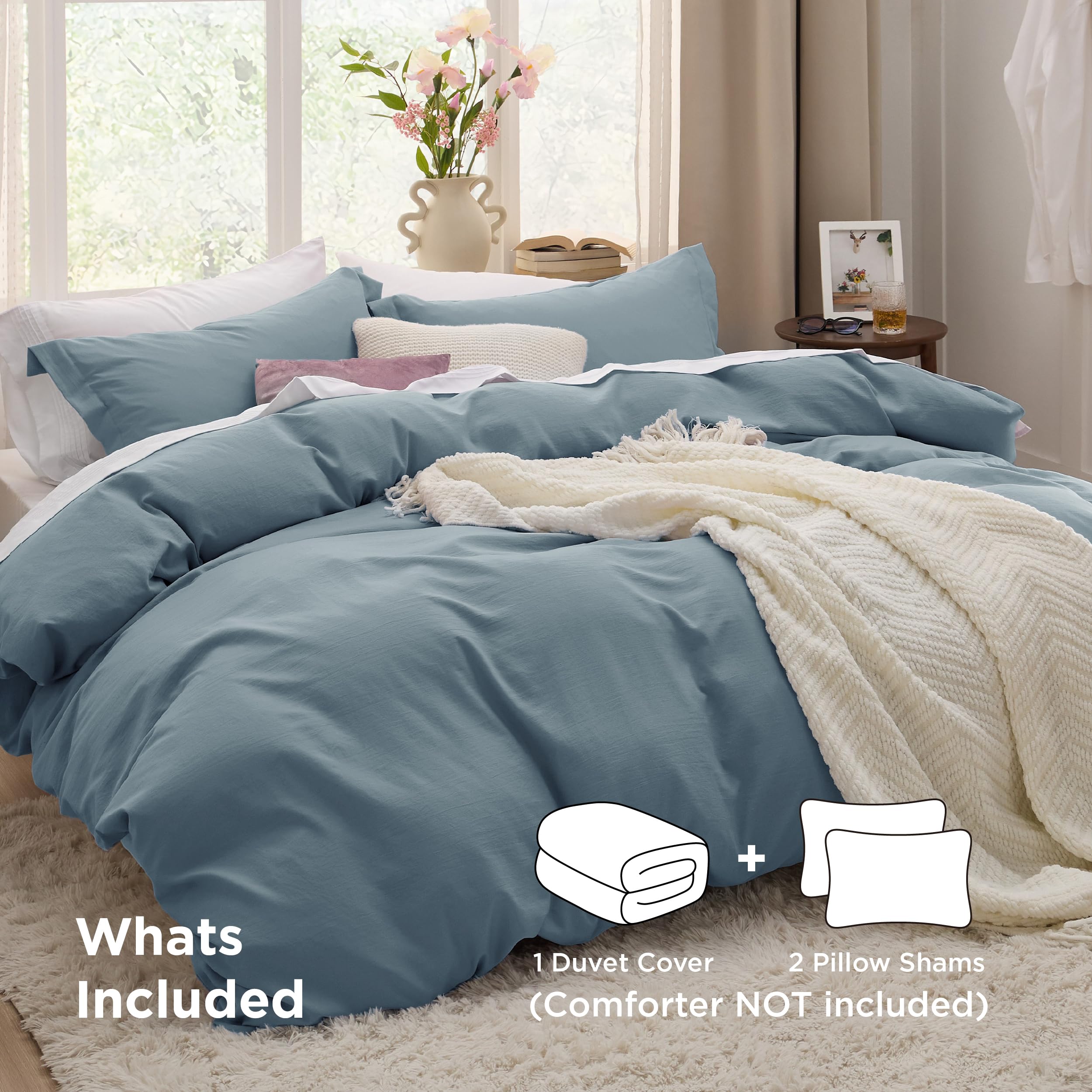Bedsure Mineral Blue pillow shams paired for a coordinated, comfortable bed.