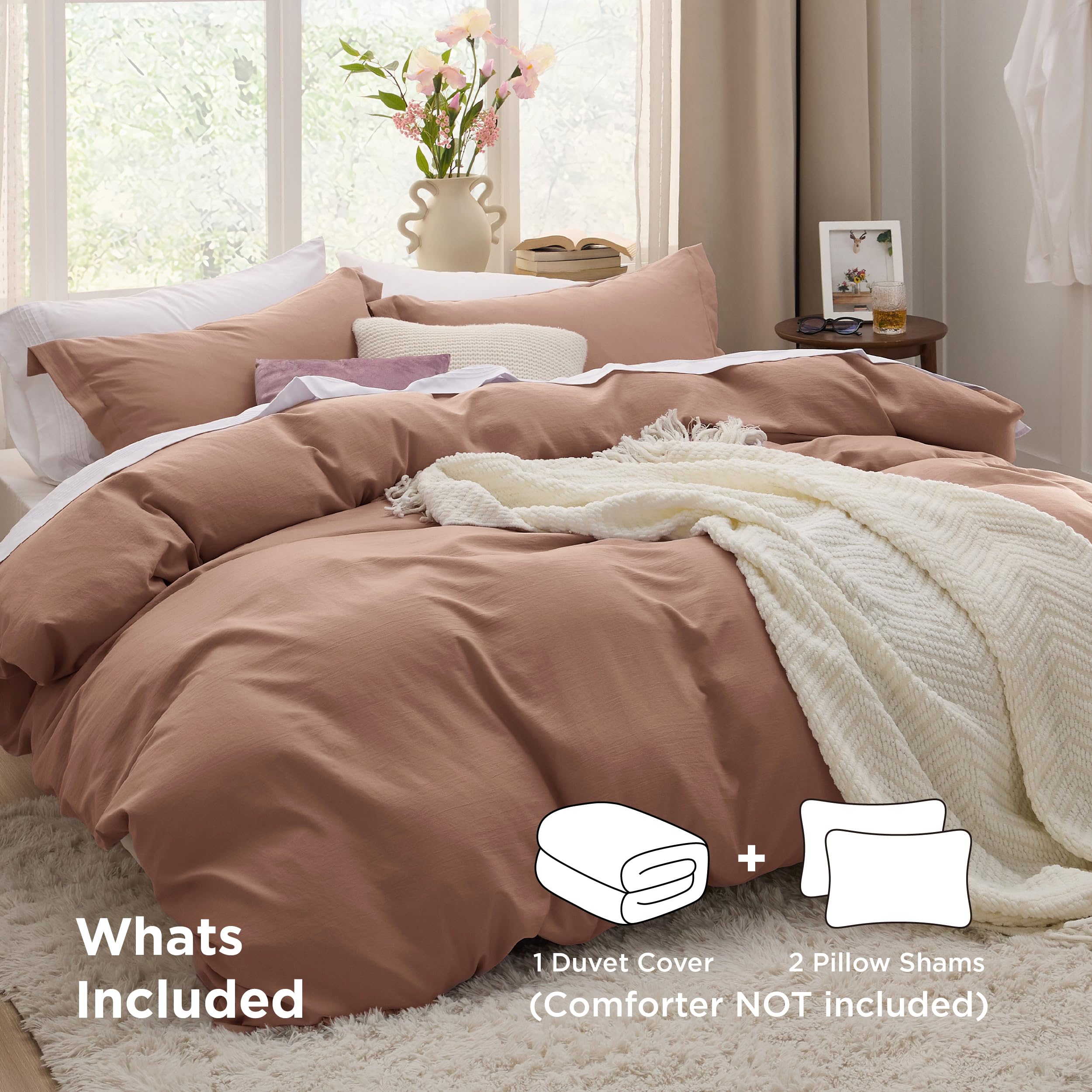 Bedsure Mocha Mousse pillow shams styling a neat bed setup for comfort.