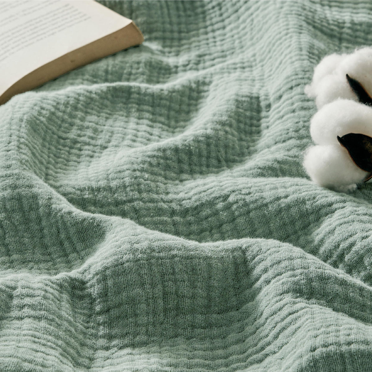 Bedsure muslin blanket queen sage green for cool, breathable nights and stylish bedding.