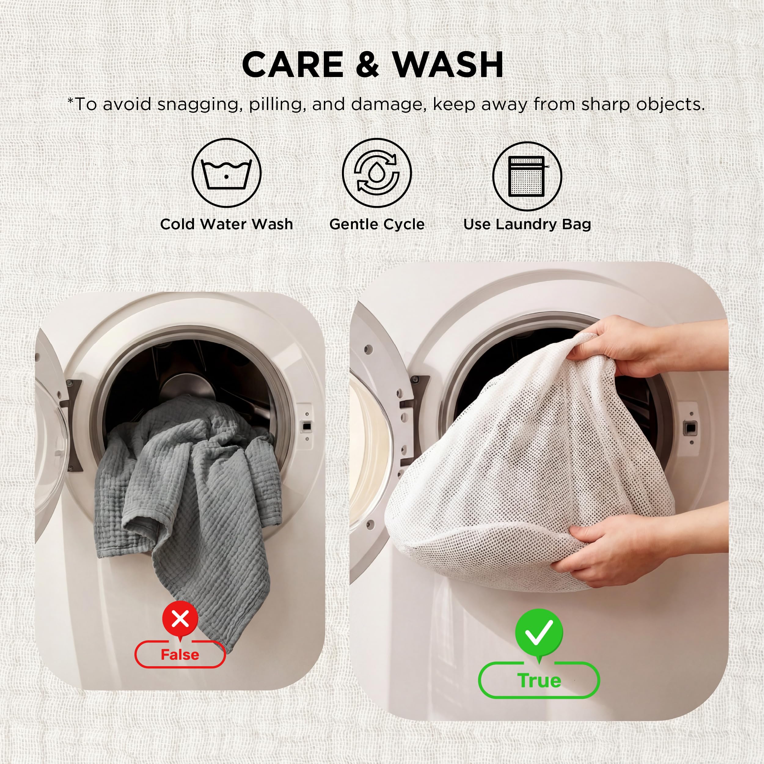 Bedsure muslin blanket easy wash care preserves color.