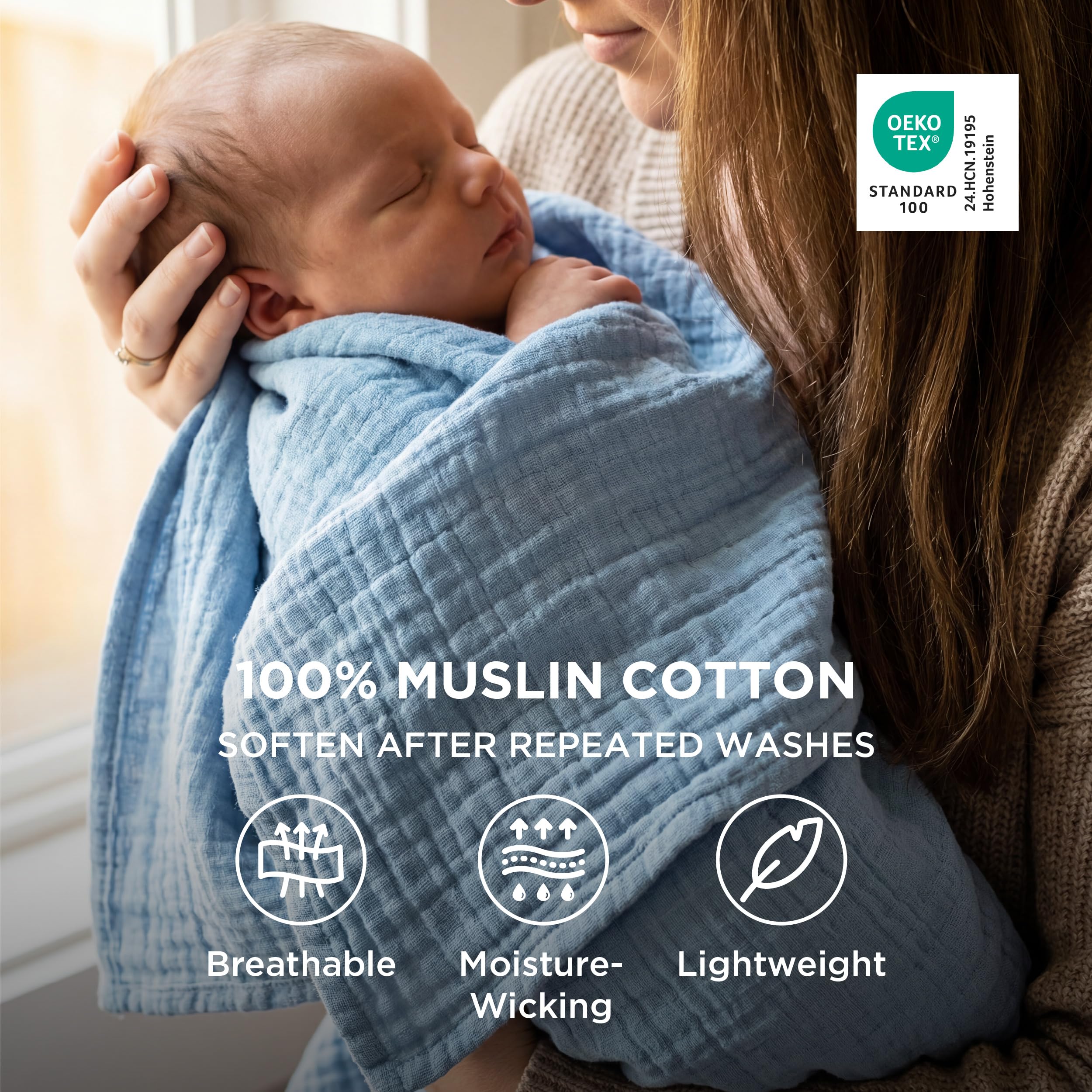 Bedsure muslin blanket ultra-soft hand-feel that softens after washing.