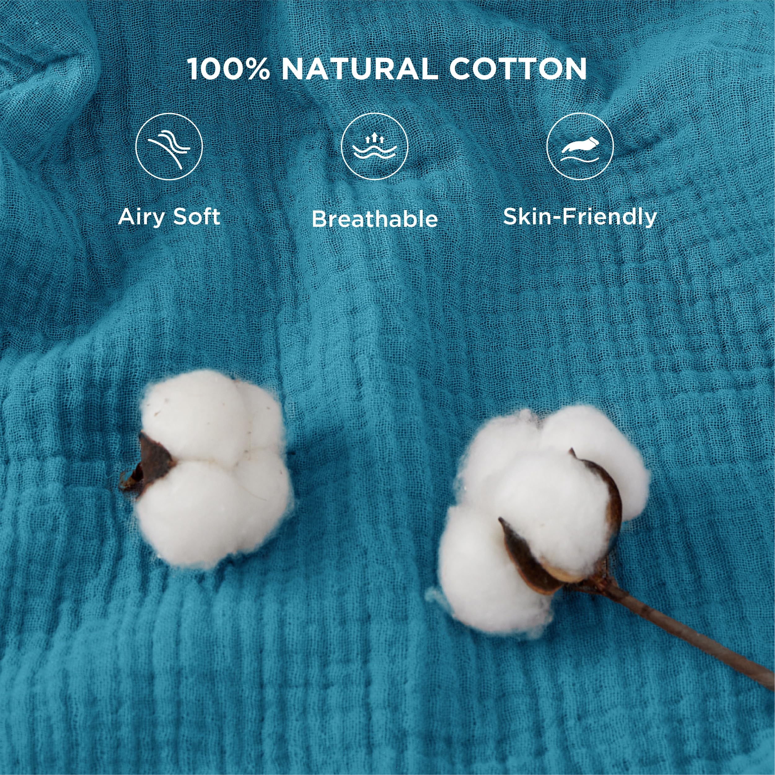 Bedsure muslin blanket teal close-up reveals soft, smooth texture.