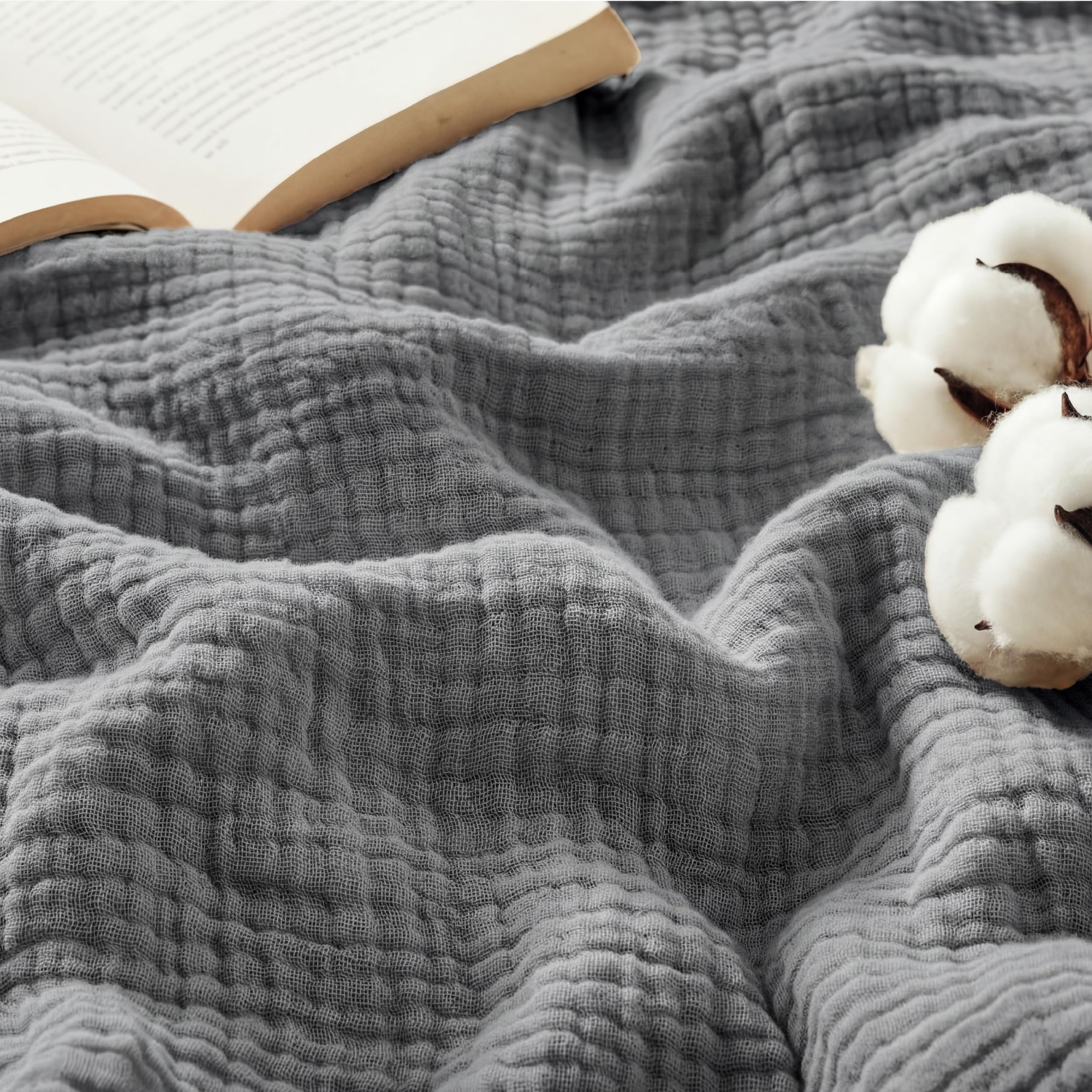 Bedsure muslin throw 50x70 showing soft texture for cozy lounging.