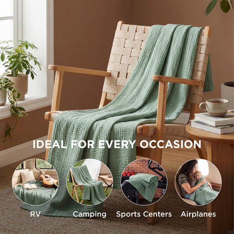 Bedsure muslin throw blanket draped on bed conveys casual style for relaxed rooms