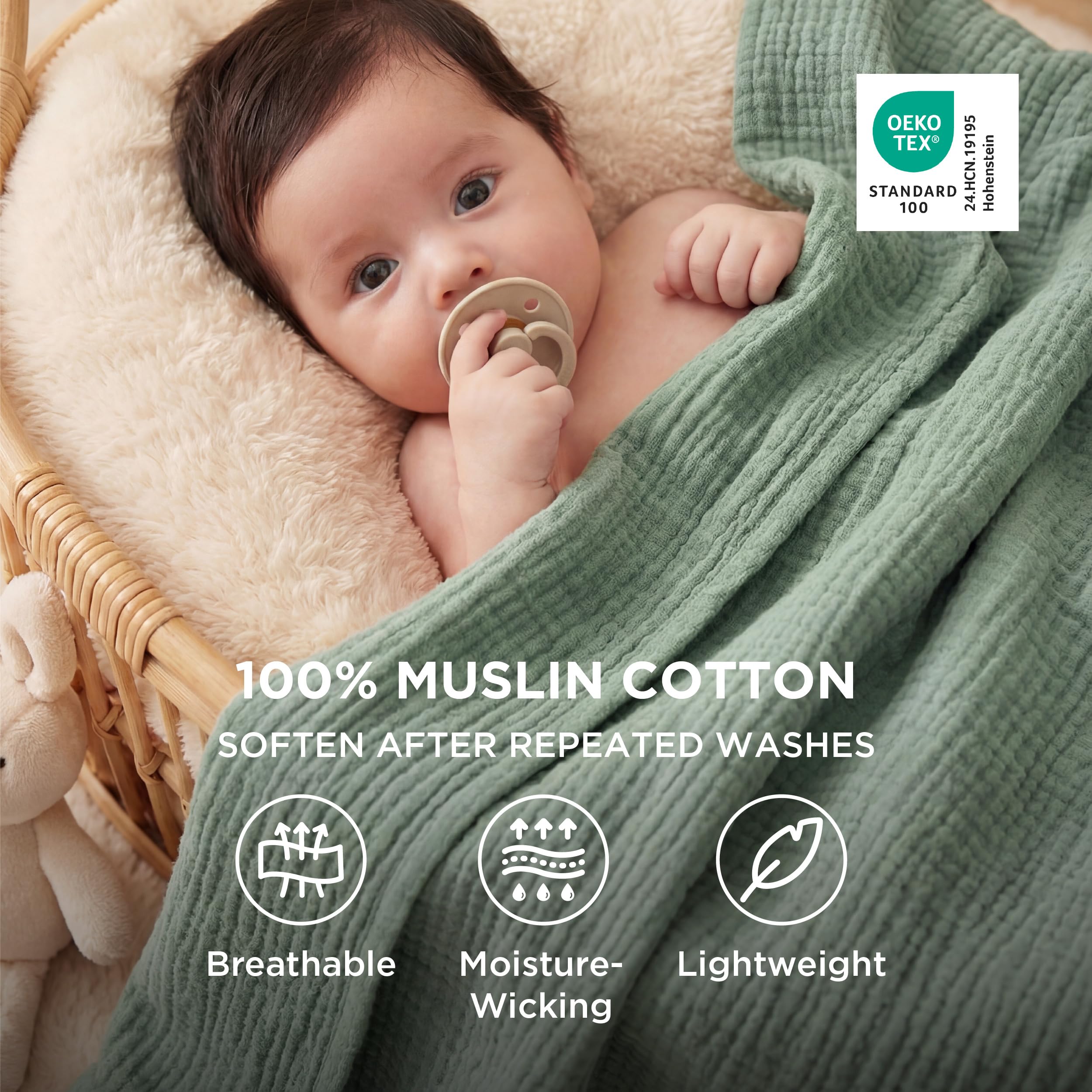 Bedsure four-layer muslin blanket highlights durability and long-wear.