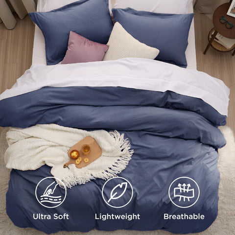 Bedsure navy pillow shams complete the Cal King set.