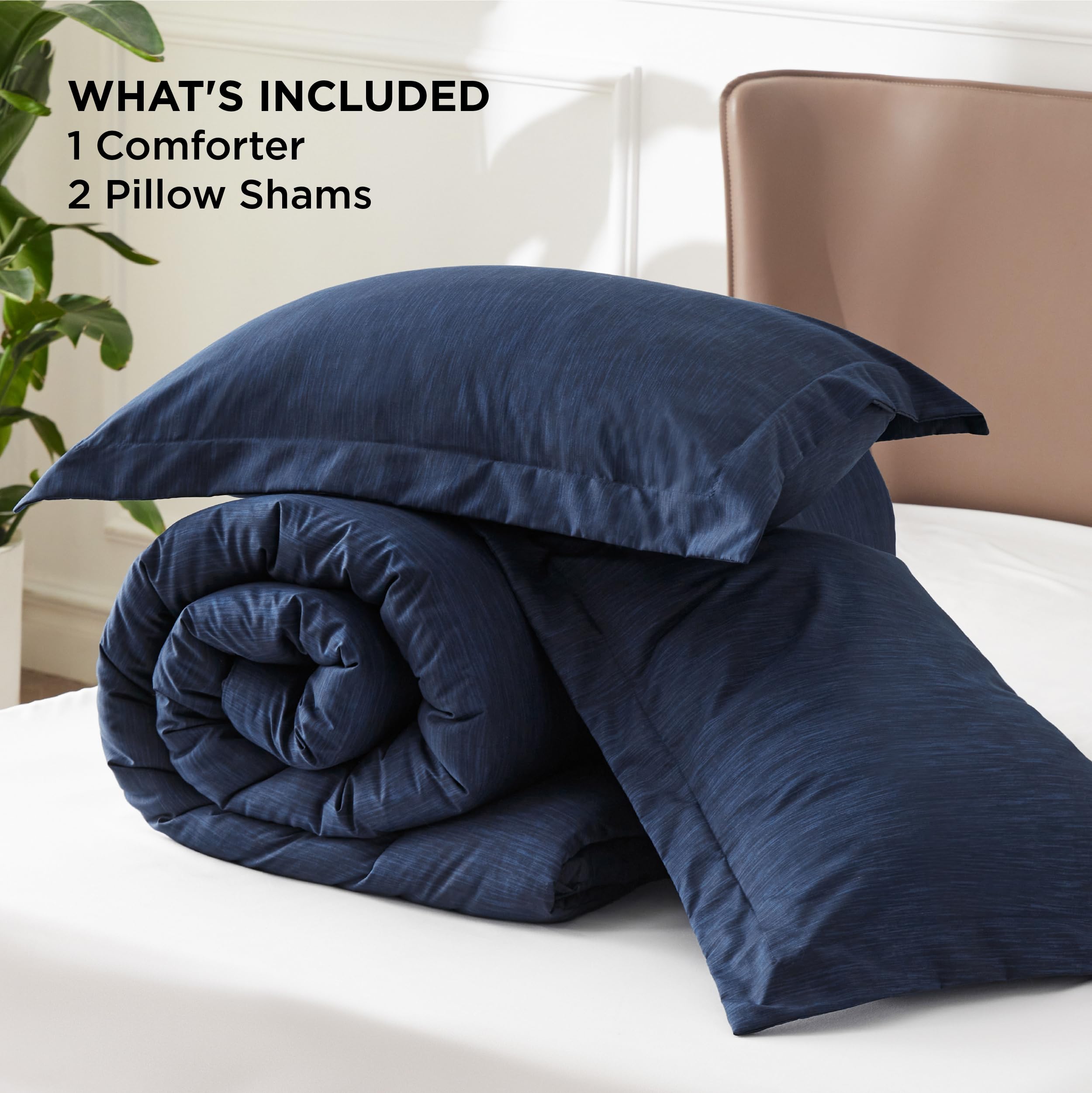 Bedsure navy blue queen bedroom decor scene with calming style