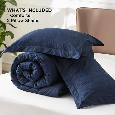 Bedsure navy blue queen bedroom decor scene with calming style