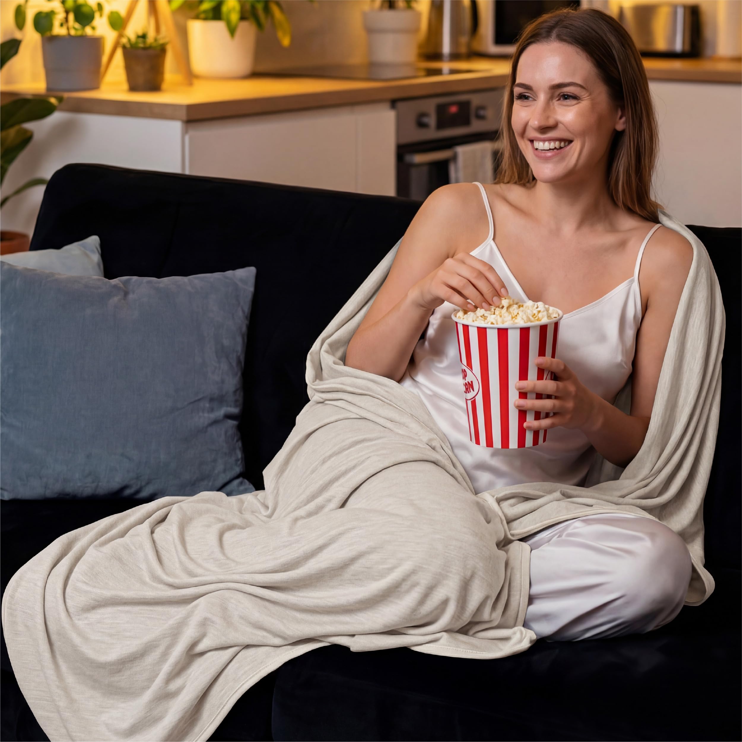Gift-ready Bedsure Oat Beige cooling blanket in festive wrap