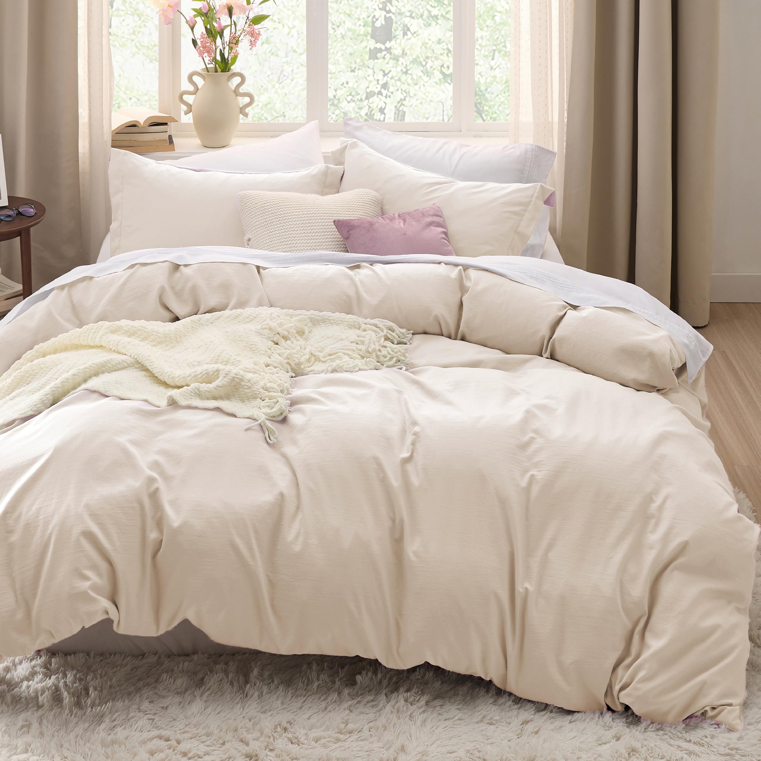 Bedsure Oat Milk oversized king duvet cover 120x98 inches delivers premium softness for restful sleep.