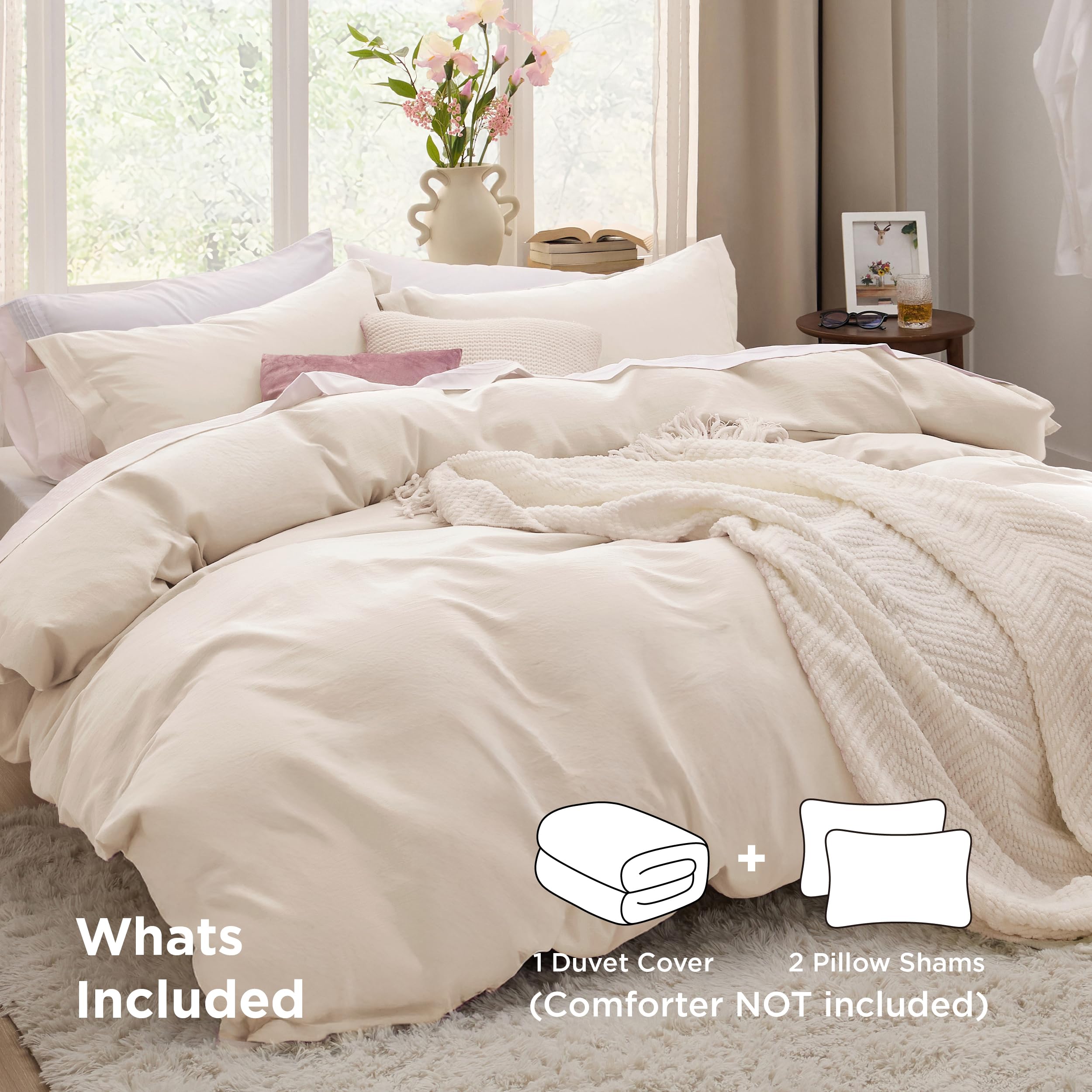 Bedsure Oat Milk pillow shams 20x36 inches add coordinated, crisp comfort.