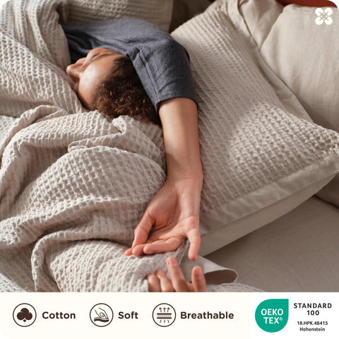 Bedsure OEKO-TEX cotton close-up signaling skin-friendly safety
