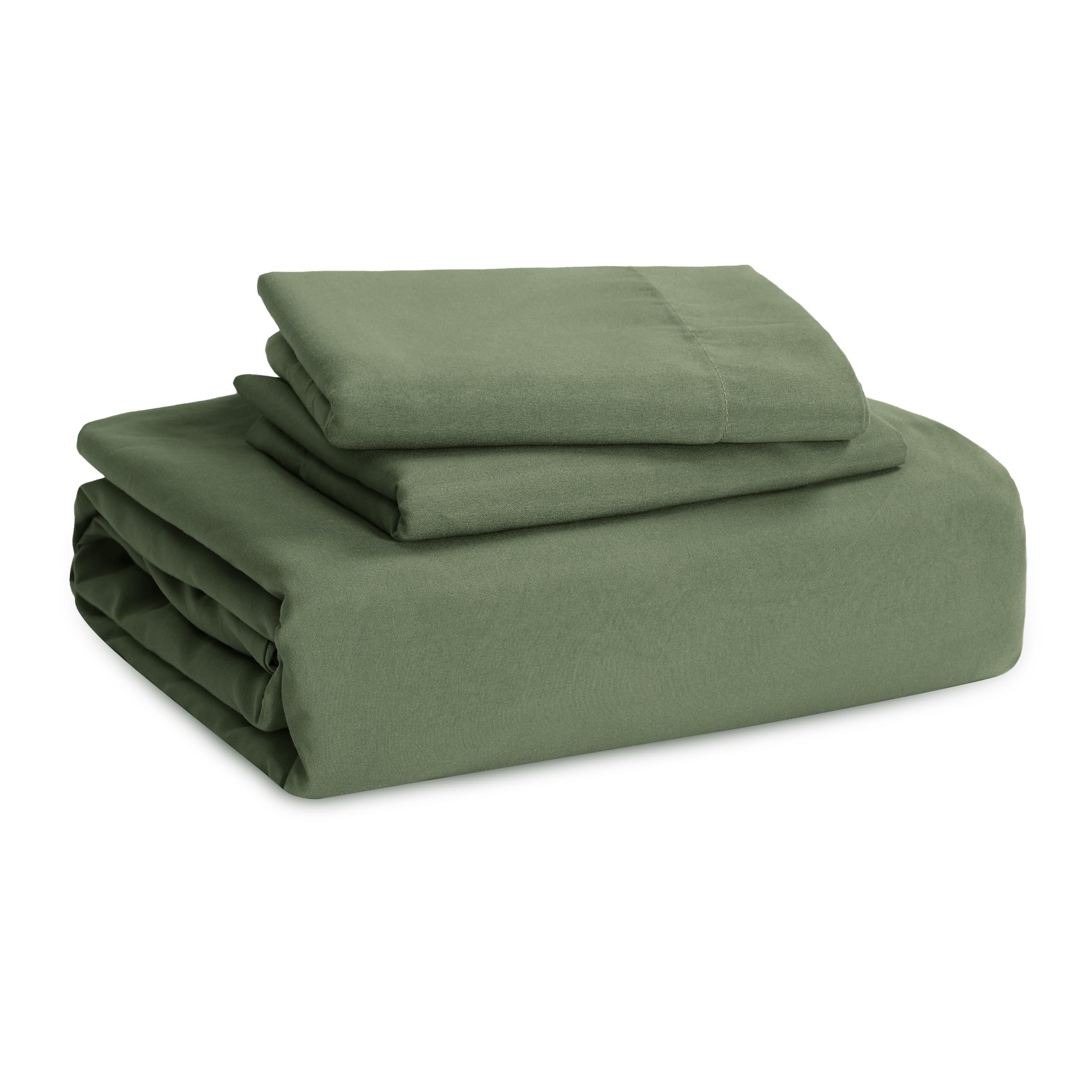 Bedsure olive-green bedding look adds cohesive style.