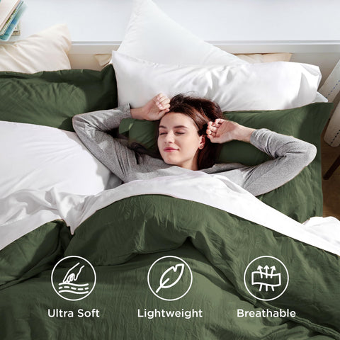 Bedsure olive green oversized king duvet cover stitching detail highlights durability