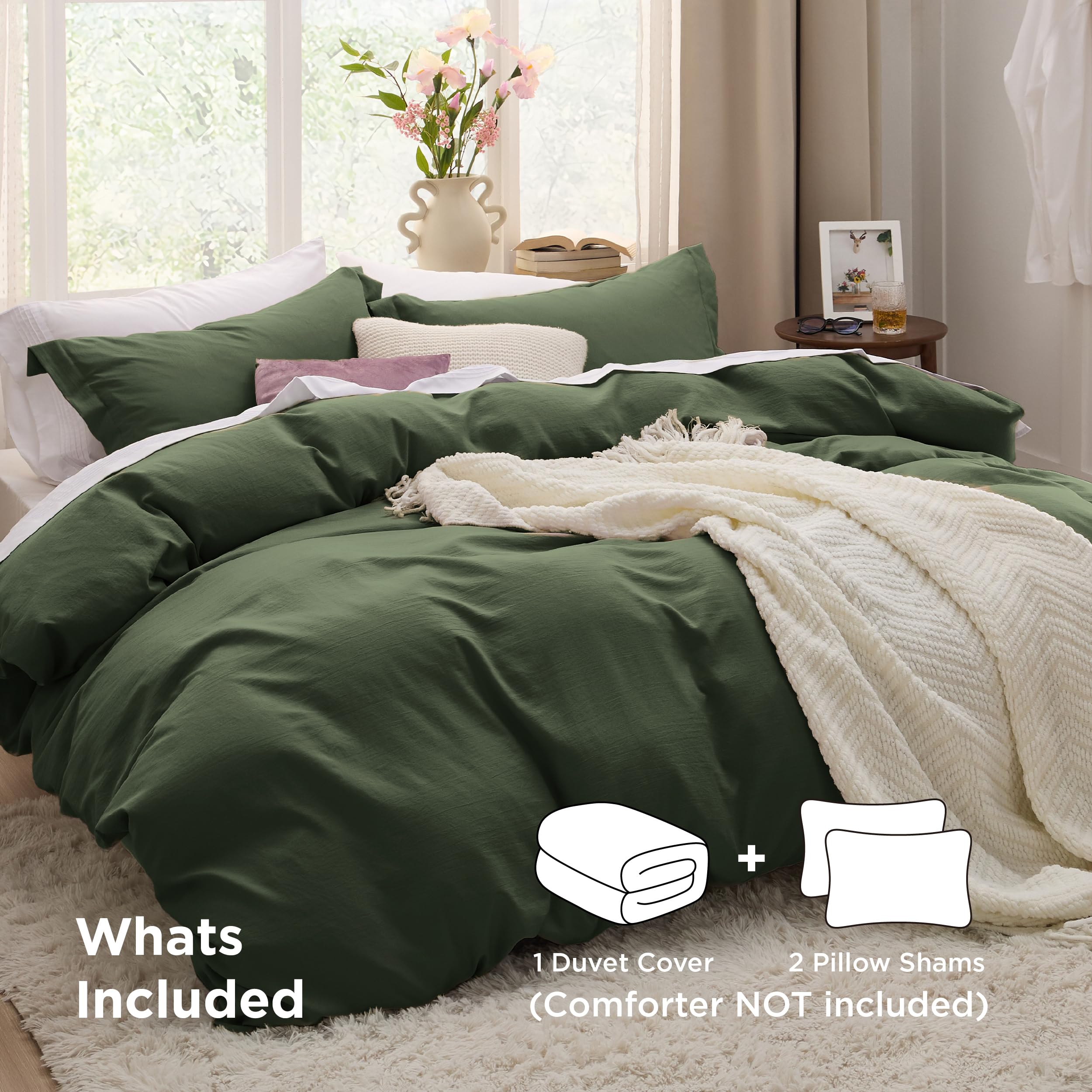 Bedsure olive-green pillow shams pair adds coordinated color and soft comfort