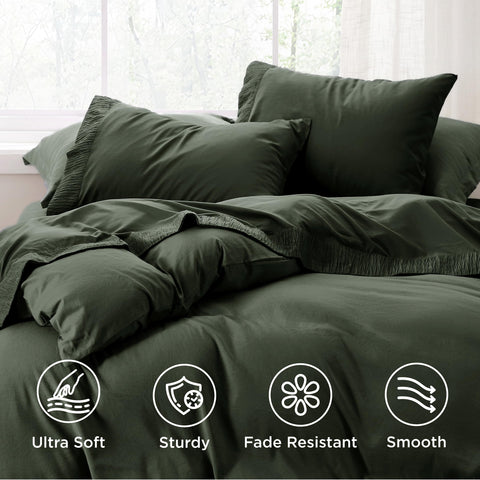 Bedsure olive-green queen fitted sheet with deep pockets for secure fit