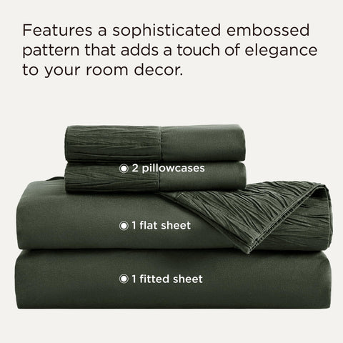 Bedsure olive-green queen flat sheet 90x102 draped on bed for a luxurious look
