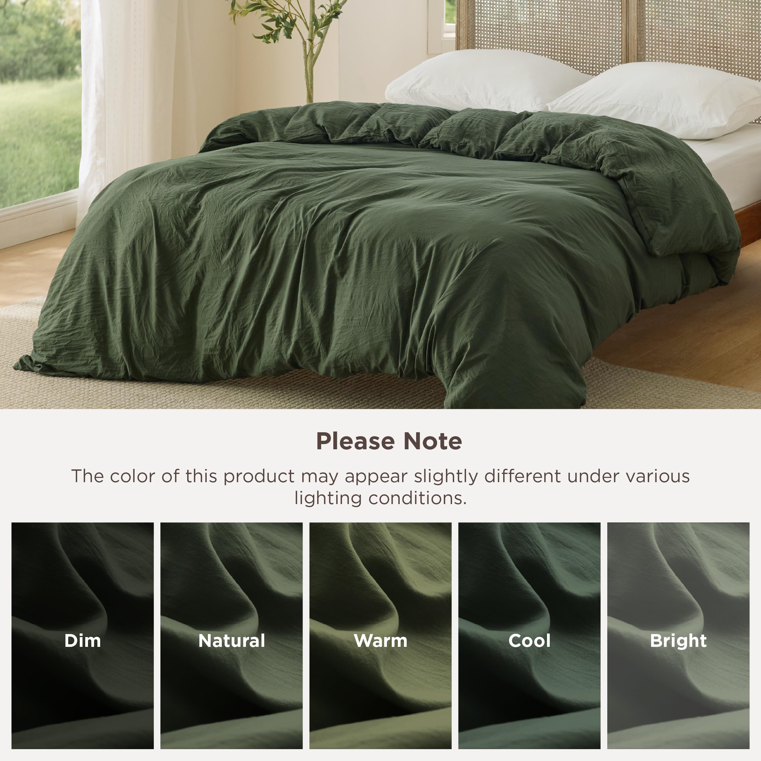 Bedsure olive green duvet cover complements neutral room decor