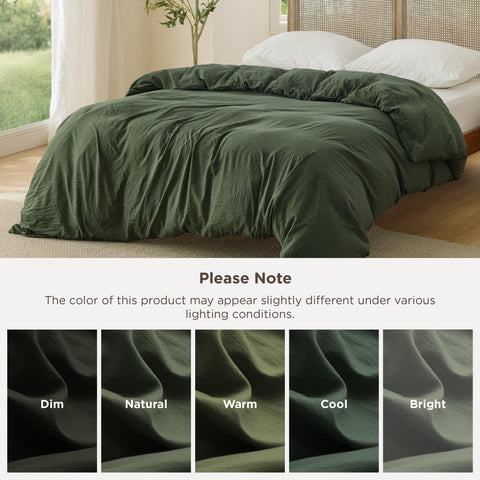 Bedsure olive green duvet cover complements neutral room decor