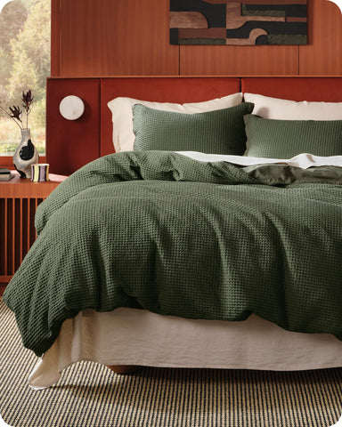 Bedsure olive-green waffle duvet cover king adds texture and comfort