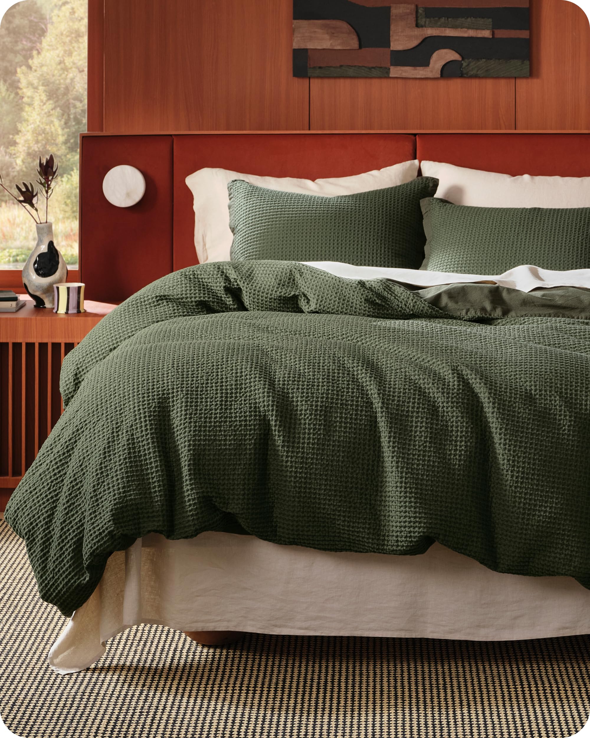Bedsure olive green waffle duvet cover for queen bed adds cozy style