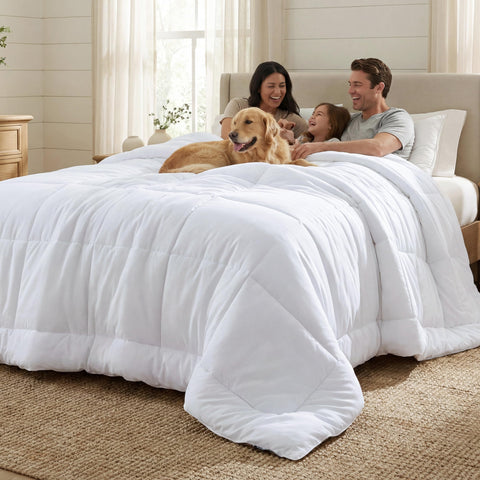 Bedsure oversized king comforter on bed in bedroom for all-season warmth.