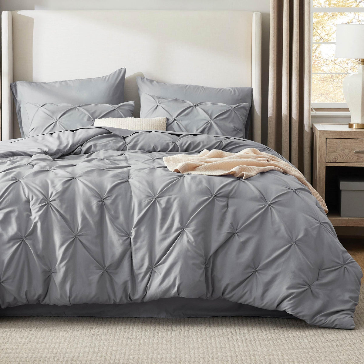 Bedsure oversized queen grey comforter set with pinch-pleat detail
