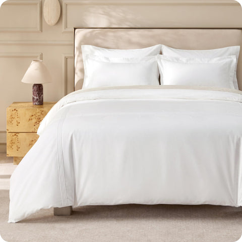 Bedsure 100 percent cotton percale duvet cover queen rope weave white, breathable luxury bedding.