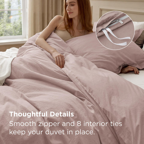 Petal Pink color and relaxed texture add versatile style to decor.