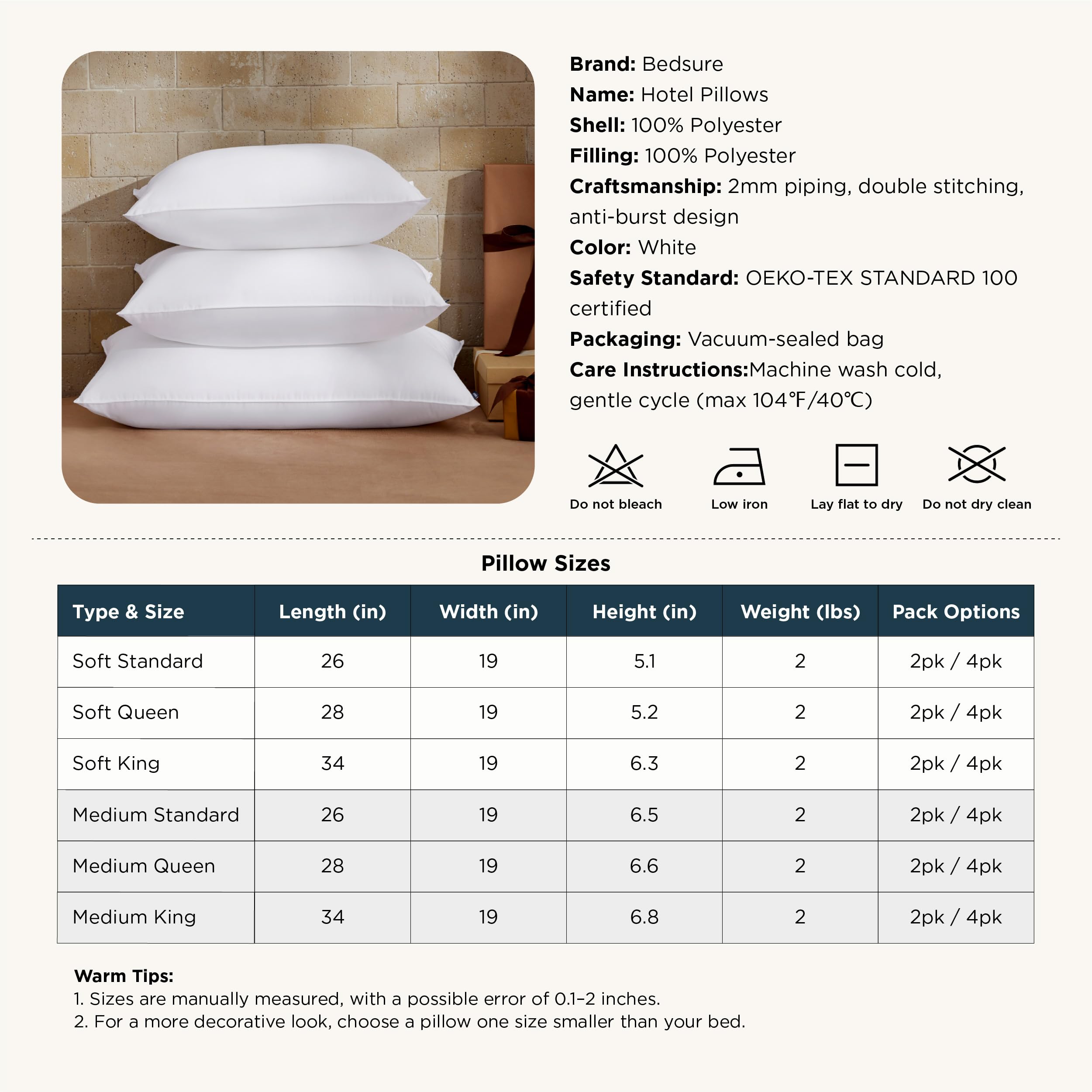 Bedsure machine washable pillow for simple care and longevity.