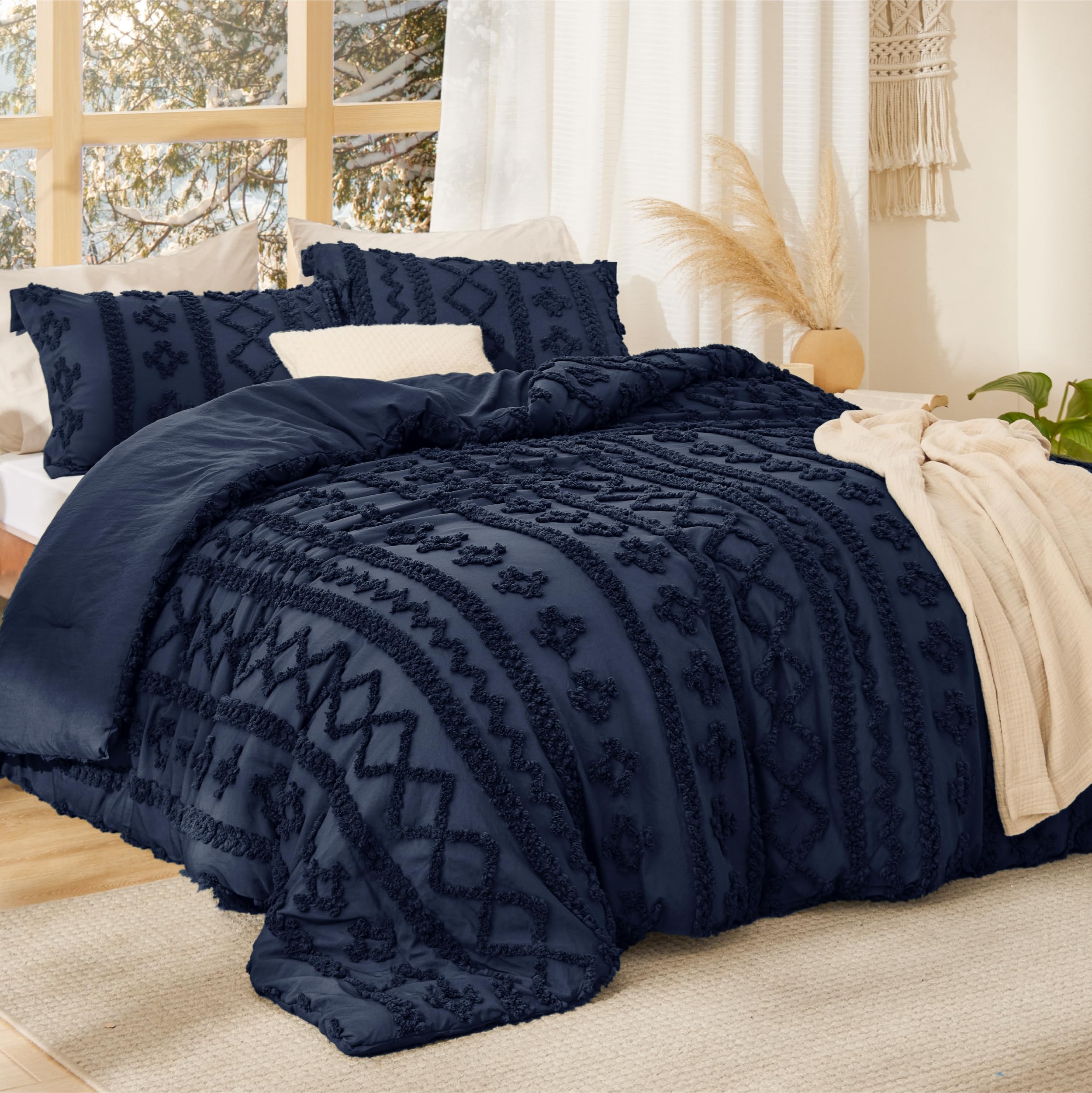 Bedsure queen pillow shams showcase elegant embroidery for a coordinated look.