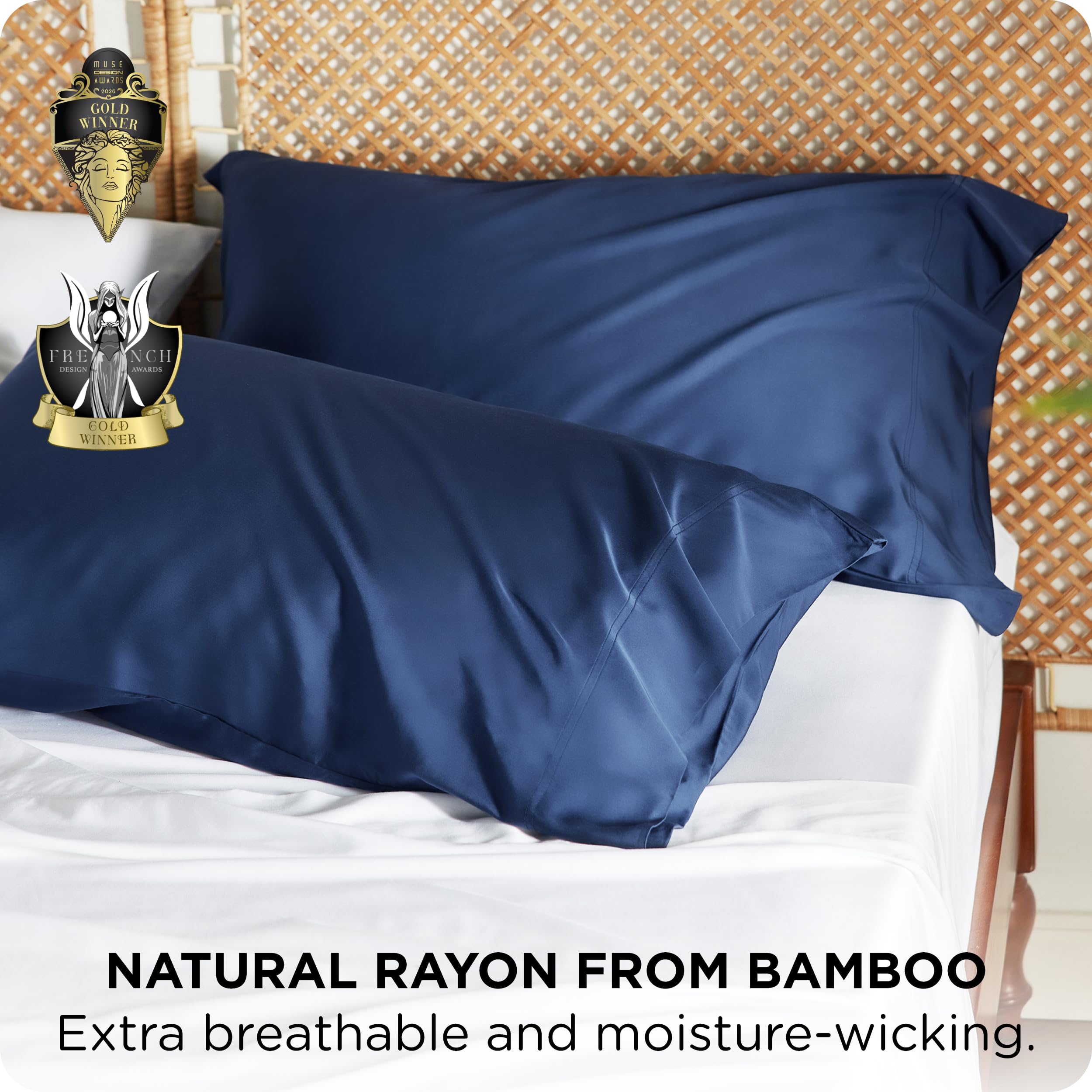 Bedsure navy envelope-closure pillowcase keeps pillow secure and bed neat.