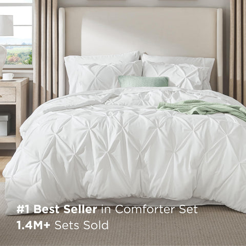 Bedsure pinch-pleat design bedding hero shot highlights elegant texture and style