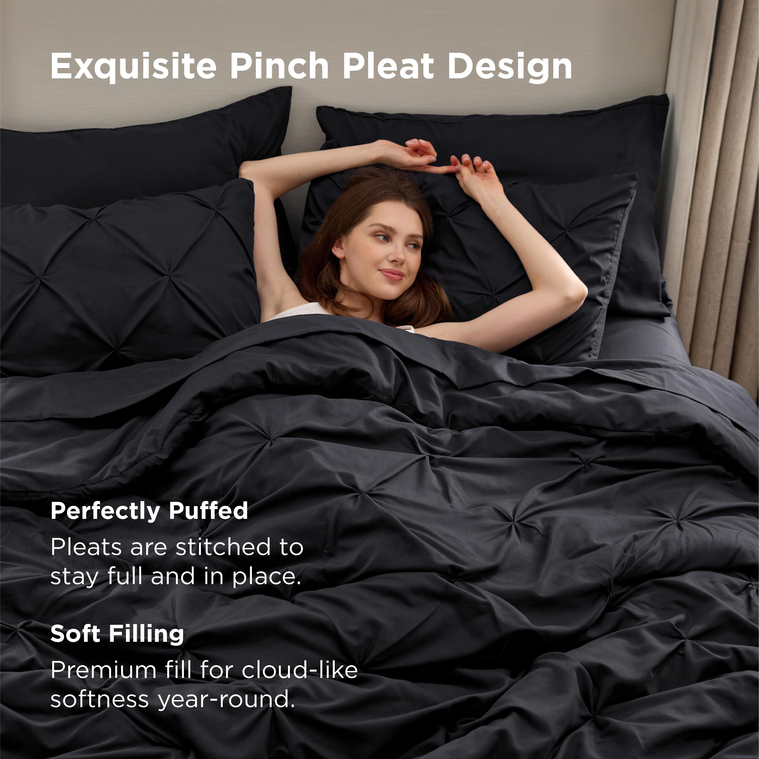 Bedsure pinch-pleat on a bed demonstrates premium decorative appeal.